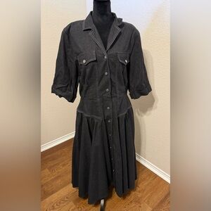 J. Ellis Vintage 1980’s Black Denim Fit & Flare Button Down Dress- Size 14